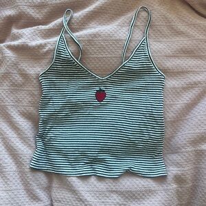 Forever 21 Black & White Striped Camisole with embroidered strawberry